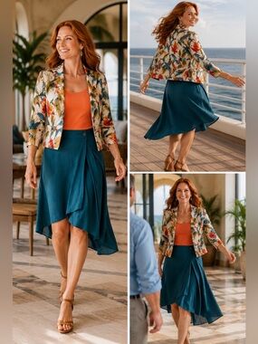 Trousers, Etc. Abstract Floral Silk Jacket Size 10 Structured Cropped